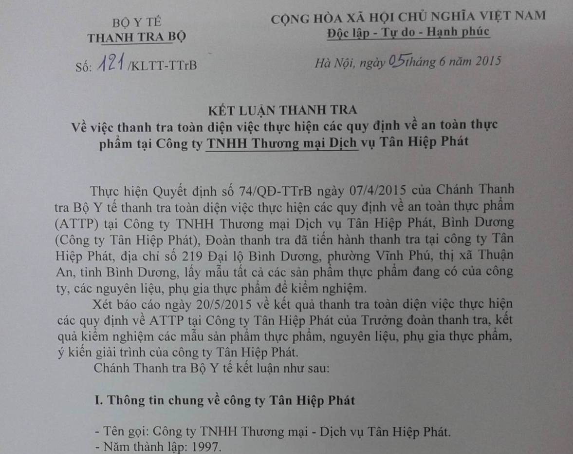 Tân Hiệp Phát bị thanh tra Bộ Y tế phạt 25 triệu đồng - 1