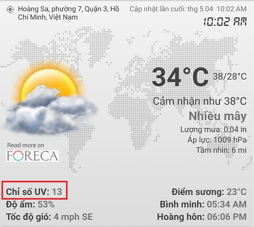 Chỉ số tia cực tím ở TP. HCM có thể gây ung thư da - 1