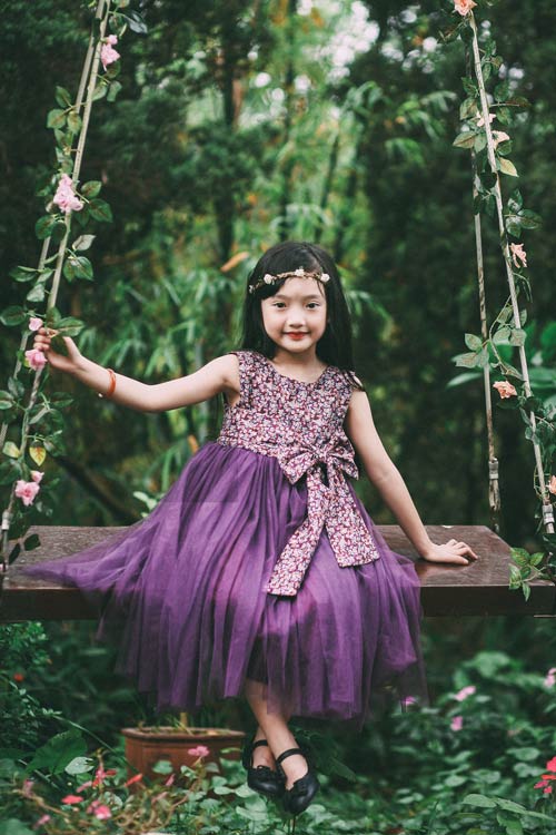 Váy hè cho bé gái 1-10 tuổi tay phồng vải đũi xước, Đầm babydoll trẻ em nhẹ  thoáng mát