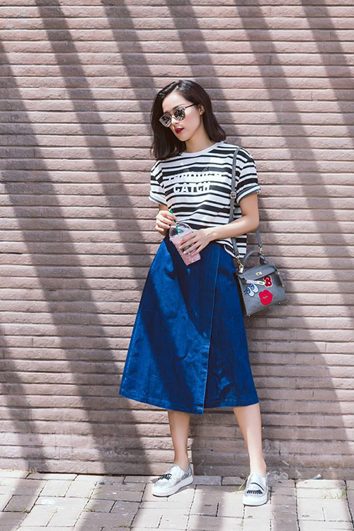 Học cách mix đồ với chân váy denim trẻ và chất như sao Việt - 5