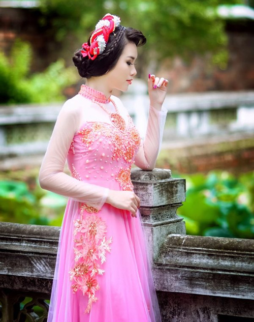 Áo dài hồng cho cô dâu ngọt ngào ngày vu quy - 3