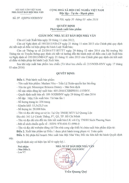 Sách quot;Madam Nhu Trần Lệ Xuânquot; bị thu hồi, đơn vị phát hành nói gì? - 2