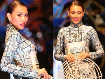 Diệu Huyền sang tận trời Tây khoe eo thon với áo dài