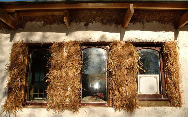 Ngôi nhà của Caroline Barry chủ yếu sử dụng các cỏ nén, gỗ và chai nhựa. Ngôi nhà sử dụng các tấm pin năng lượng, một bánh xe hơi nước và cối xay gió.
