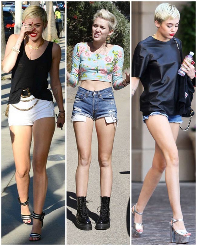 Miley Cyrus khoe đôi chân sexy, thẳng tắp.
