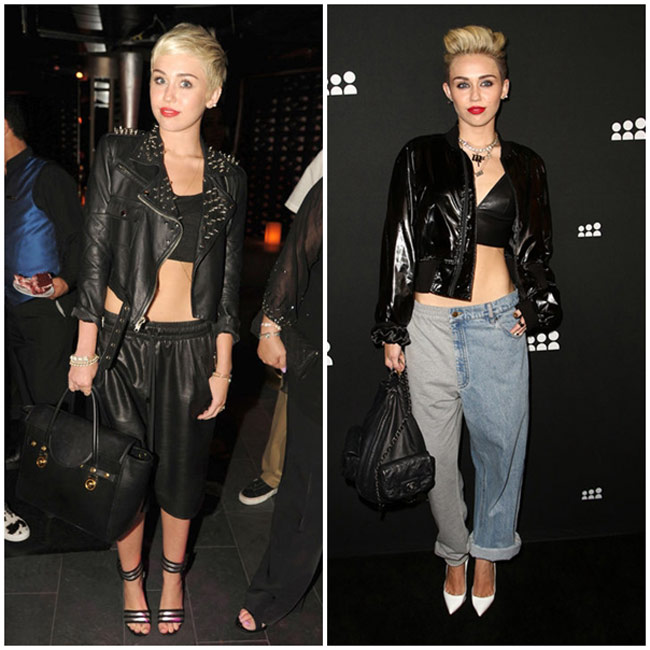 Miley Cyrus thường có những cách kết hợp rất phủi bụi, hầm hố với áo lửng.
