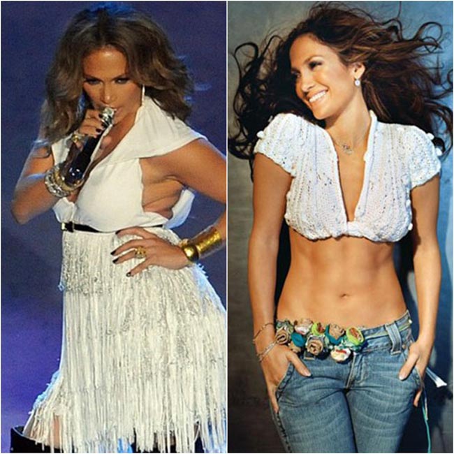 Hai style đối lập nhau, tượng trưng cho hai thời kỳ cân nặng chênh lệch của Jennifer Lopez.
