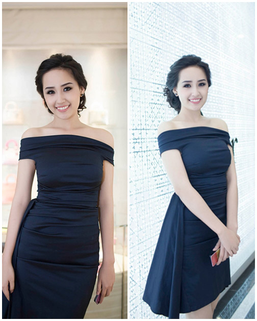 Đầm dạ hội Hàn Quốc Trễ Vai Nhún Bèo Màu Đen Phong Cách Và Thanh Lịch