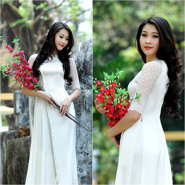 Thu Thảo là một trong những hoa hậu Việt diện áo dài đẹp và duyên dáng nhất. Vóc dáng cao, mảnh mai giúp Thu Thảo thể hiện được thần thái mong manh, trang nhã của tà áo dài.

