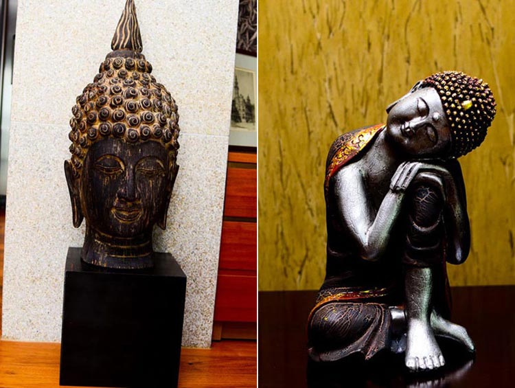 Những bức tượng này đều được chồng Thu Minh mang từ Cambodia về. Anh vốn là người thích sưu tầm những bức tượng Phật.
