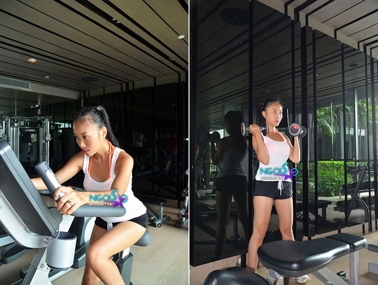 Căn hộ của vợ chồng Đoan Trang có phòng tập gym riêng nên sáng nào cô cũng chăm chỉ tập luyện. (Ảnh: NS)
