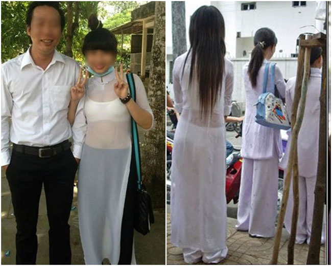Áo dài xuyên thấu 'nhức mắt' của các thiếu nữ Việt.
