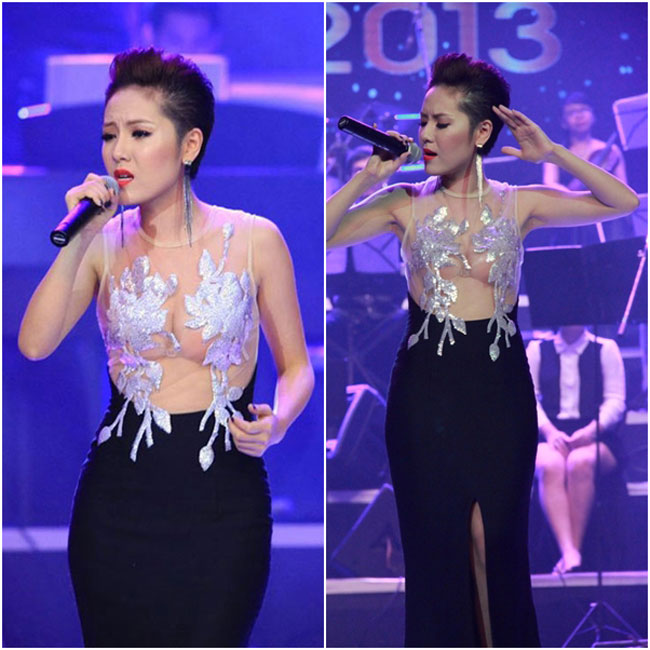 Chiếc áo thiết kế đầy táo bạo của Phương Linh khiến màn biểu diễn của cô trở nên nóng bỏng hơn.
