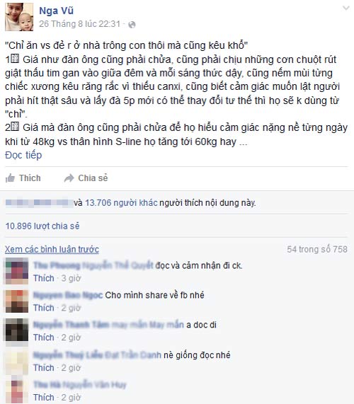 Tâm sự #039;giá như đàn ông cũng phải chửa#039; nhận #039;bão like#039; - 1