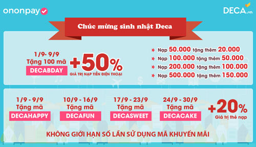 Nhanh tay nhận ngay quà tặng mừng sinh nhật Deca từ Ononpay.com - 1