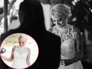 Cô dâu xăm trổ mặc váy cưới đẹp mê mẩn, chú rể còn khiến mọi người ngỡ ngàng hơn