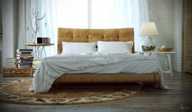 Giường ngủ êm ái, vững chắc, ấm áp với tông màu nóng là điều chủ nhân này thích thú.