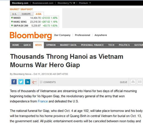 Báo quốc tế đưa tin Quốc tang Đại tướng - 1