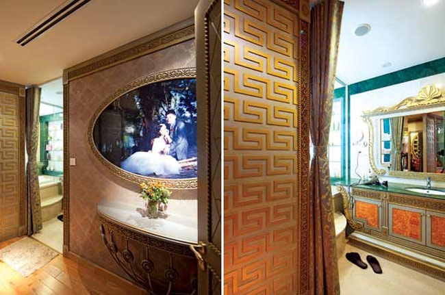 Ảnh cưới của vợ chồng Mai Thu Huyền được treo ở vị trí đẹp, có sự đầu tư về phong cách tạo sự sang trọng, ấm cùng.

Phòng tắm bên trong phòng ngủ cũng rất cầu kỳ.
