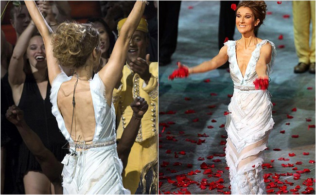 Celine Dion quá gầy, chính vì thế mà tấm lưng của nữ ca sĩ cũng không được mịn màng, ngoài ra phần da thừa ở gần eo cũng làm cô kém hoàn hảo. 
