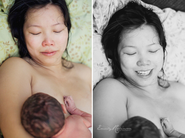 Ngay sau khi chào đời, bé Espen được bú mẹ ngay để kích thích sữa về.
