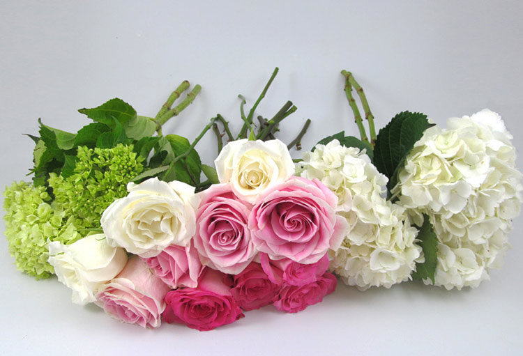 Các cô dâu có thể tiết kiệm chi phí cho đám cưới bằng cách tham khảo các thiết kế hoa cưới thịnh hành, rồi tự tay làm một bó hoa cưới thật đẹp và lôi cuốn.

Hướng dẫn sau đây bật mí cho các cô dâu trẻ cách tiết kiệm ngân sách hoàn hảo mà vẫn tạo ra được một mẫu hoa cưới tuyệt đẹp bằng cách sử dụng các loài hoa có màu sắc tươi sáng.

Chuẩn bị:

- 2 cành hoa cẩm tú cầu xanh

- 2 cành hoa cẩm tú cầu trắng

- 3 cành hoa hồng trắng

- 4 cành hoa hồng nhạt

- 4 cành hoa hồng đậm.
