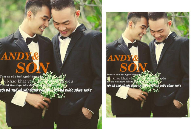 Gần đây nhất, tháng 8/2013, cặp đôi Andy Nguyễn và Hải Sơn đã 'tung ra' một bộ ảnh cưới đẹp 'mĩ mãn' gây sốt trong cộng đồng mạng.


