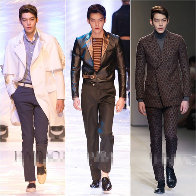 Phong cách nam tính của Kim Woo Bin trên sàn catwalk.
