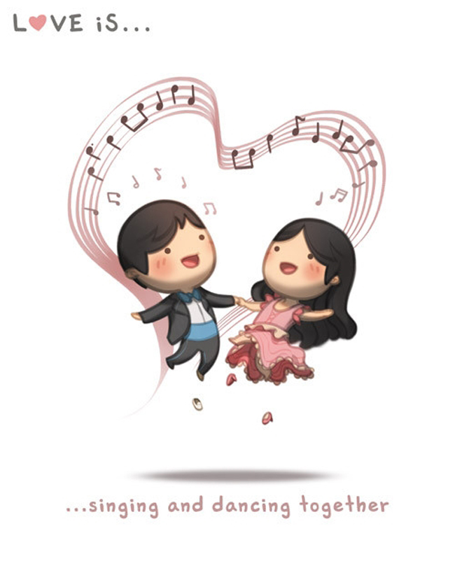 Tình yêu là khi được nắm tay nhau ca hát, nhảy múa vui vẻ.
