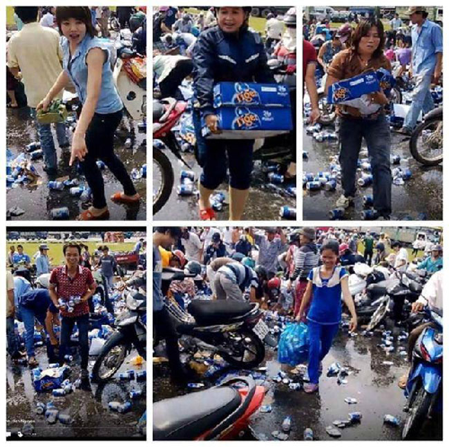 Hình ảnh đáng xấu hổ của người dân Việt Nam. Ngày 4/12, một chiếc xe tải chở hơn 1.400 két bia không may gặp tai nạn tại Biên Hòa. Mặc dù không có thiệt hại về người nhưng toàn bộ bia trên xe đã bị người dân 'hôi của' sạch chỉ sau 30 phút. 


