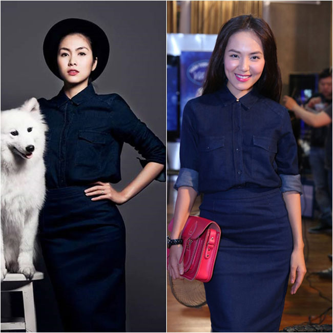 Hai người đẹp Phương Linh và Tăng Thanh Hà 'đụng' nguyên một cây denim đến từ thương hiệu Zara.
