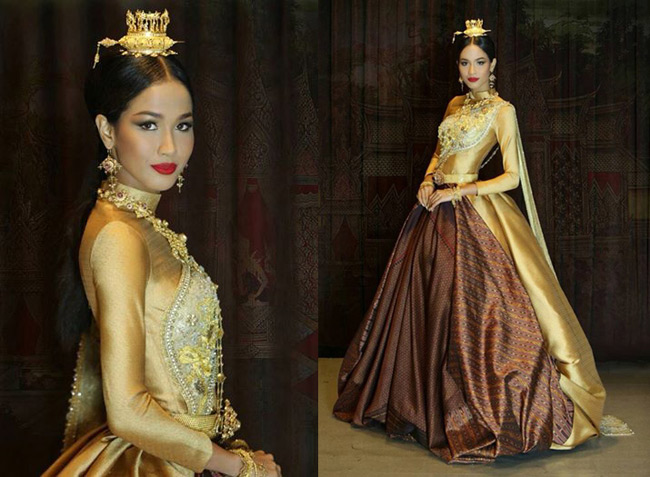 Trang phục dân tộc của Hoa hậu Thái Lan , Nonthawan “Maeya” Thongleng được lấy cảm hứng từ phong cách thời trang của Thái Lan thế kỷ 19, thời bị ảnh hưởng bởi thời đại Victoria.
