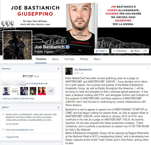 Giám khảo Joe Bastianich chia tay MasterChef Mỹ - 2