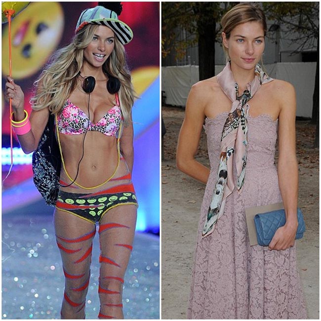 Khe ngực của  Jessica Hart trên sàn diễn thời trang của Victoria's Secret Show và tại chương trình thời trang của Valentino quả thực khác biệt 'một trời một vực'.
