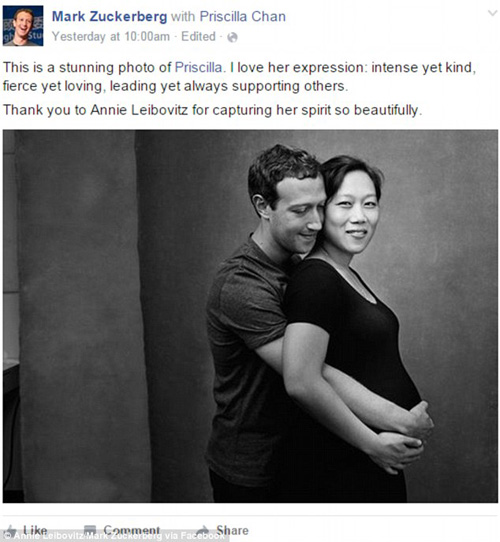 Ông chủ Facebook khoe ảnh tình cảm bên vợ bầu - 2