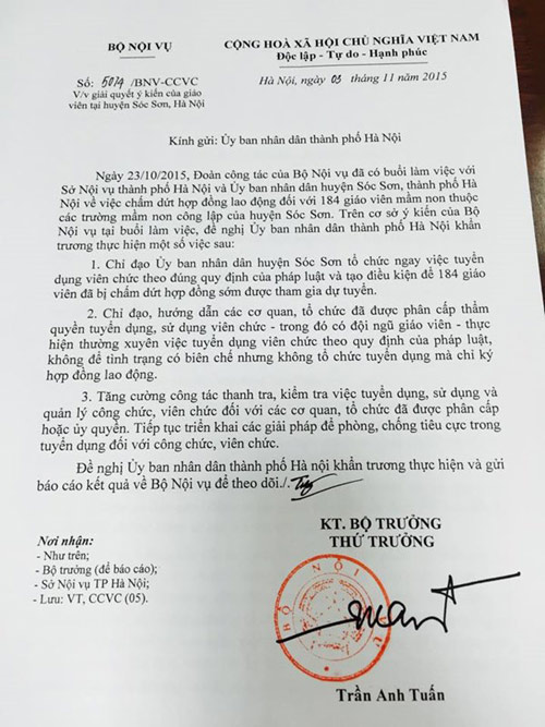Yêu cầu Hà Nội, Hà Tĩnh khẩn trương giải quyết việc giáo viên bị cắt hợp đồng - 1