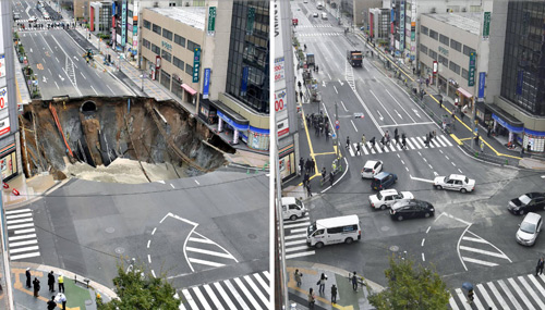 Hố tử thần 30m giữa phố, Nhật Bản sửa chữa thần tốc trong vòng 48 giờ - 1