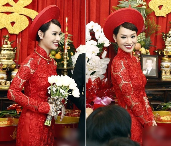 Áo dài đỏ ngày ăn hỏi khiến người ta phải nhớ mãi của sao Việt - 9