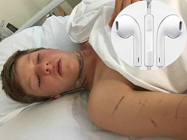 Nam thanh niên suýt đứt cổ vì đeo tai nghe iPhone nghe nhạc khi đi xe máy