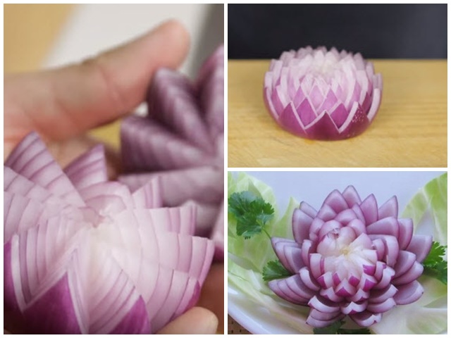 4 cách tỉa hoa trang trí món ăn đẹp mắt từ hành tây - 4