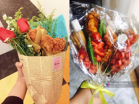 Chị em tủm tỉm tâm đắc với những bó hoa 20/10 phiên bản thức ăn siêu thiết thực
