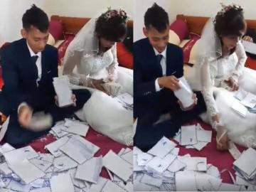 Màn đếm 250 phong bì toàn tiền lẻ gây bão mạng của cô dâu, chú rể