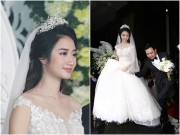 Làng sao - Hoa hậu Thu Ngân được chồng đại gia hết mực chăm sóc, nâng váy trong tiệc cưới