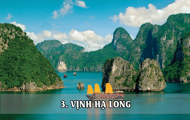 Vịnh Hạ Long là địa điểm du lịch nổi tiếng của Việt Nam, nằm ở phần bờ Tây vịnh Bắc Bộ tại khu vực biển Đông Bắc Việt Nam. Với hàng nghìn hòn đảo kỳ vĩ, thành quả kì diệu của tạo hóa, vịnh Hạ Long được UNESCO nhiều lần công nhận là di sản thiên nhiên của thế giới.
