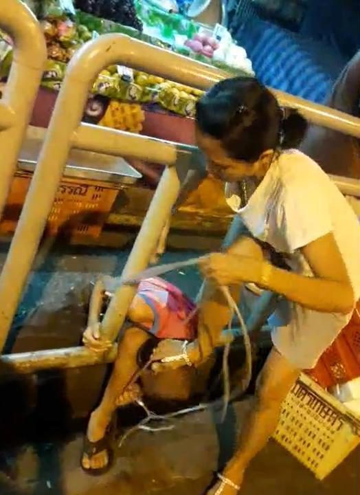 Cảnh sát truy lùng bà mẹ lấy chân nhấn đầu, trói cổ con vào rào chắn - 1