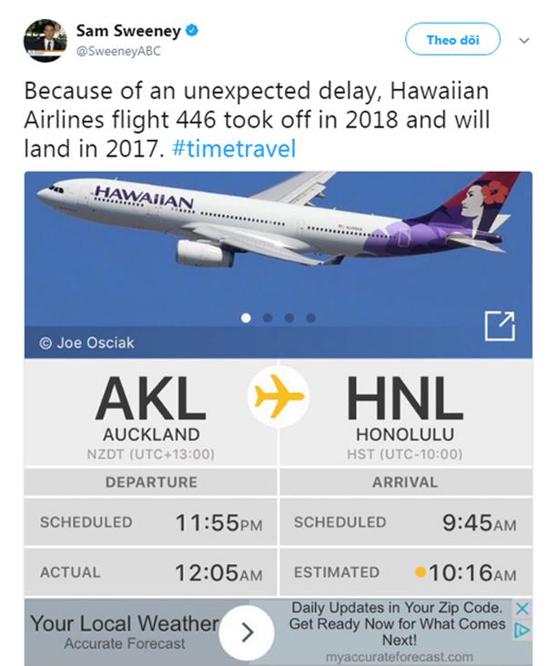 Chuyến bay kỳ lạ: Máy bay cất cánh năm 2018 nhưng hạ cánh năm 2017 - 2