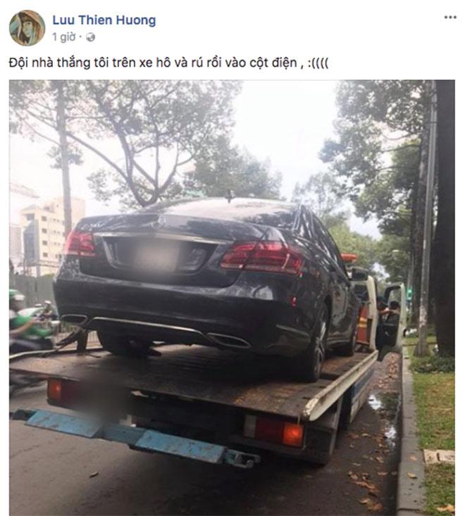 Mừng cho U23 Việt Nam, Lưu Thiên Hương tông cả xe hơi vào cột điện - 1