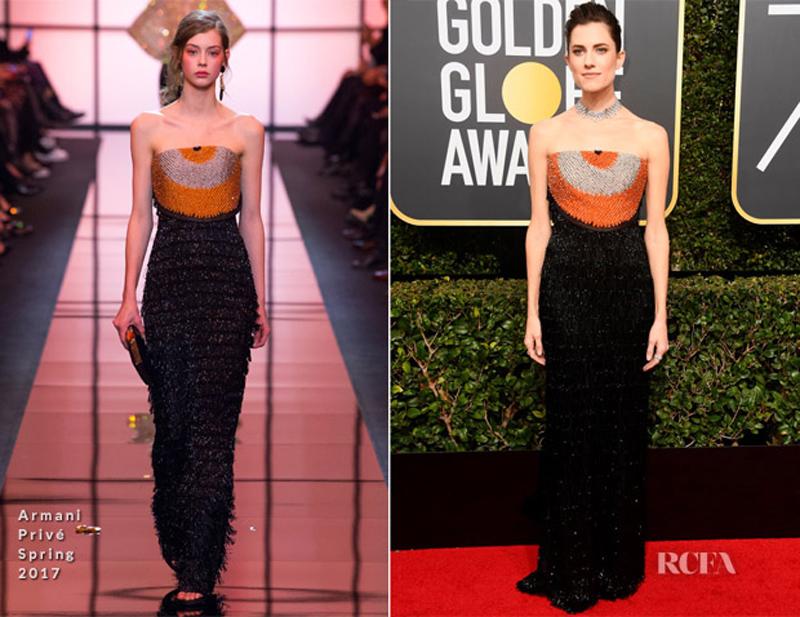 Allison Williams chọn váy có điểm nhấn màu cam nổi bật trên thảm đỏ.
