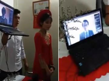Cô dâu ở Việt Nam, chú rể ở Nhật Bản yêu nhau 10 năm, ăn hỏi qua màn hình laptop
