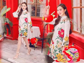 Kelly Nguyễn ngọt như kẹo với áo dài pastel chuẩn bị đón năm mới